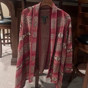 1990s Ralph Lauren Women's L Red Southwestern Wrap Cardigan Sweater Vintage